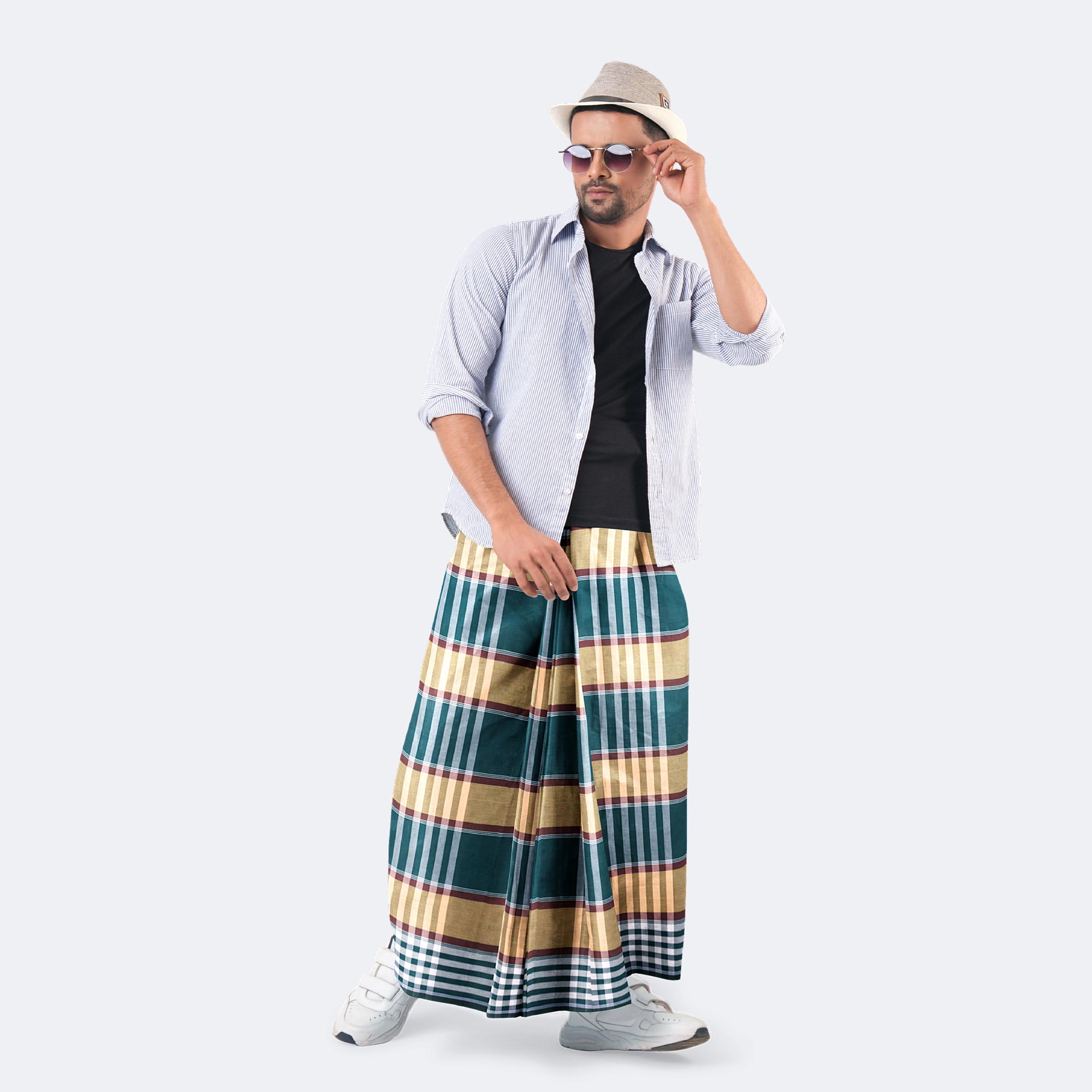 Men's Multicolor Classic Stripe Check Design Lungi - High Choice